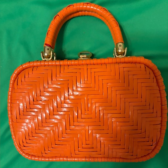 Handbags - Vintage Woven Wicker Handbag in Vibrant Orange